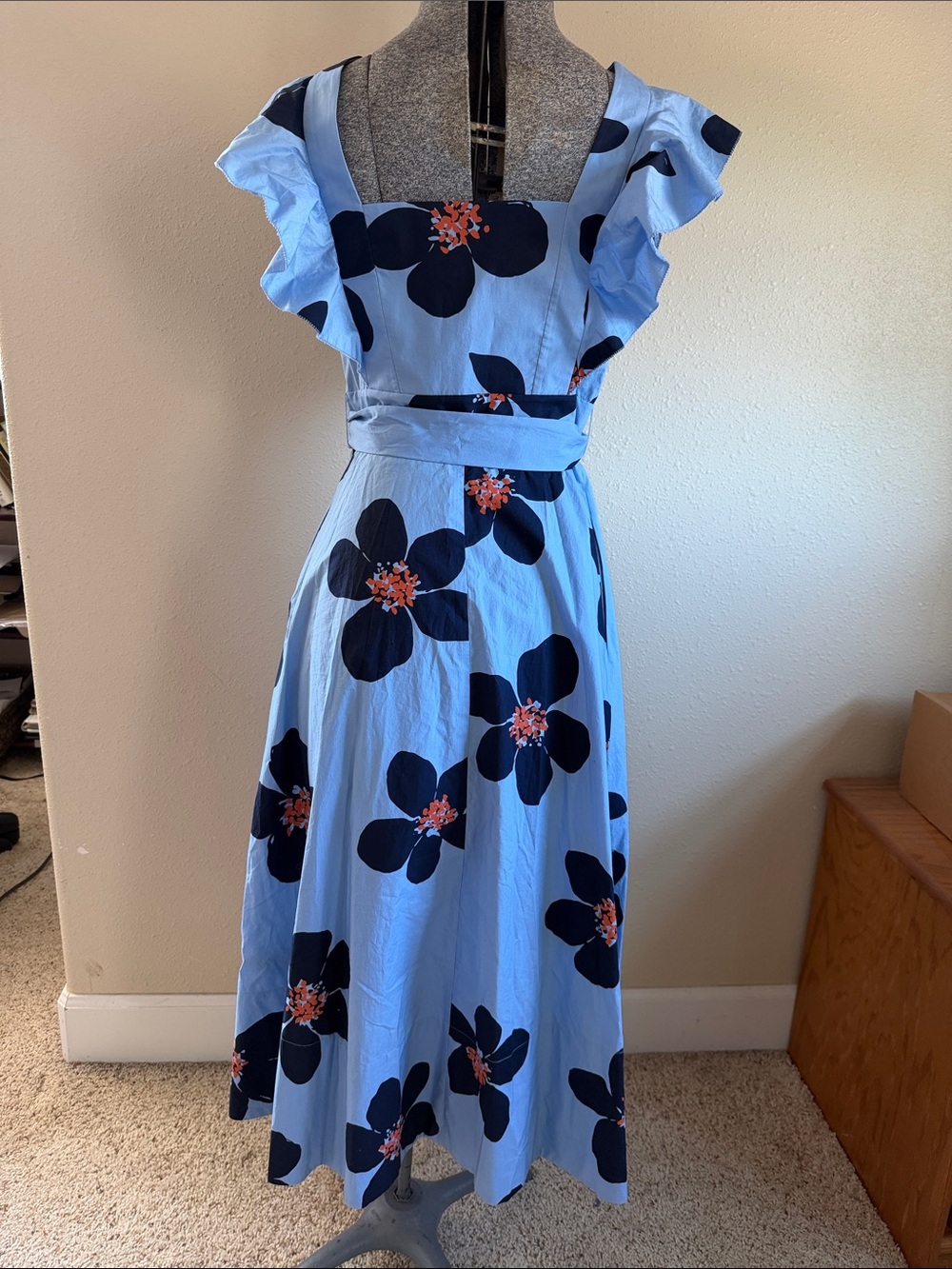 kate spade Light Blue Maxi Dress with Navy and Coral Floral Print - Picture 4 of 6